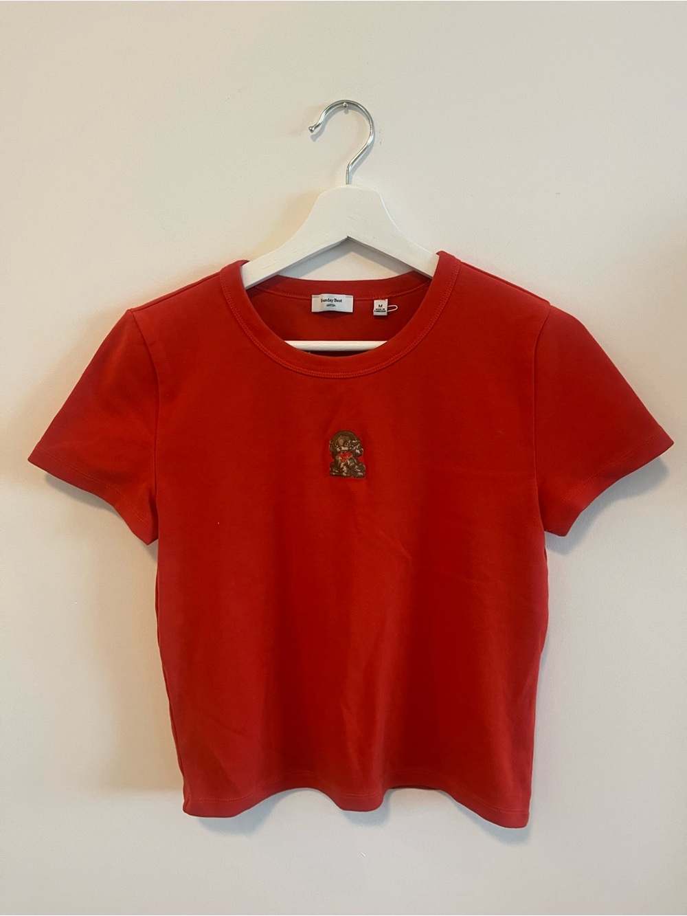 Aritzia Orange Short Sleeve Tee with Tiny Embroidered Dog (Size: S)